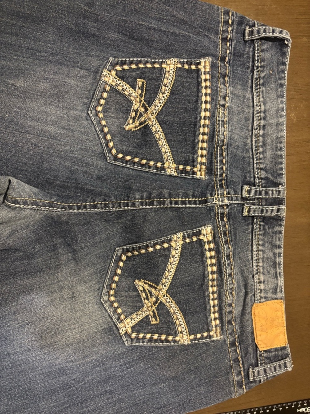 Amethyst Jeans Faded Blue Bootcut Leg Jeans with Cream Contrast Stitching